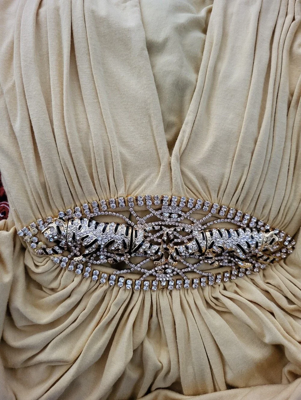 Sky Mustard V-Neck Embellished Empire Waist Tunic, With Jewelled Detail. Size S - Picture 2 of 6